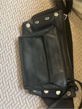 Hammitt Black Leather Crossbody with Silver Hardware